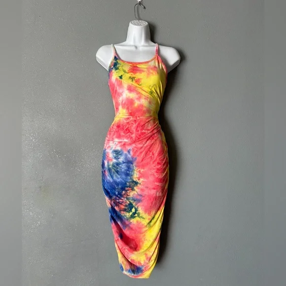 slim fit dress slacks NOMAD Fuchsia Tie-Dye Maxi Dress - Open back Tie dye Maxi Dress
